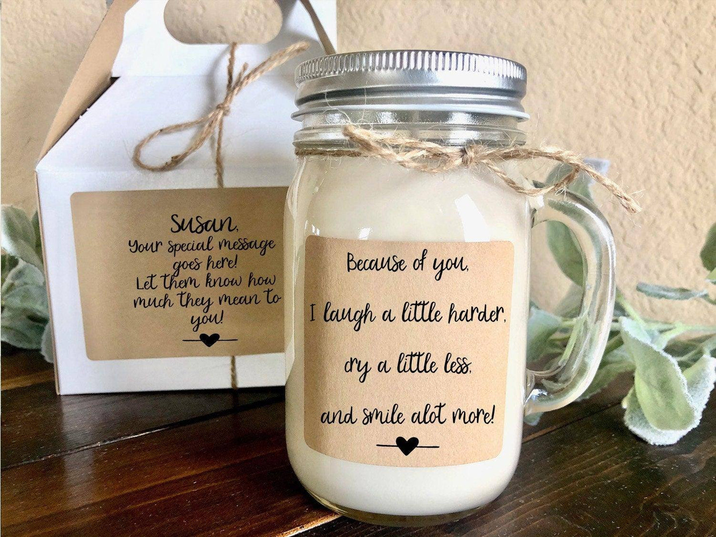 Best Friend Gift | Personalized Friendship Candle | Because of You I Smile A Lot More Thegiftgalashop